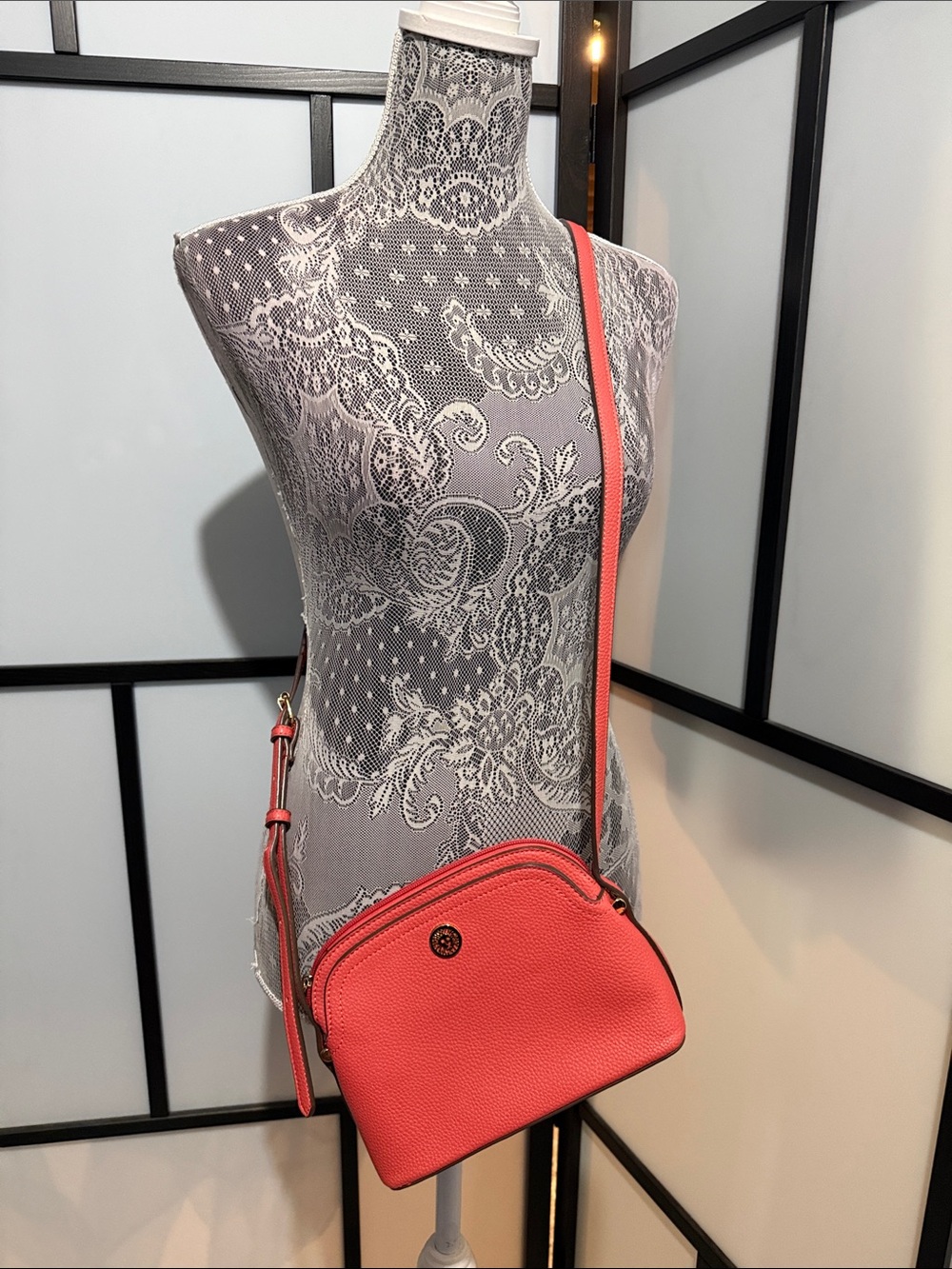 Anne Klein Coral Pink Pebbled Leather Crossbody
